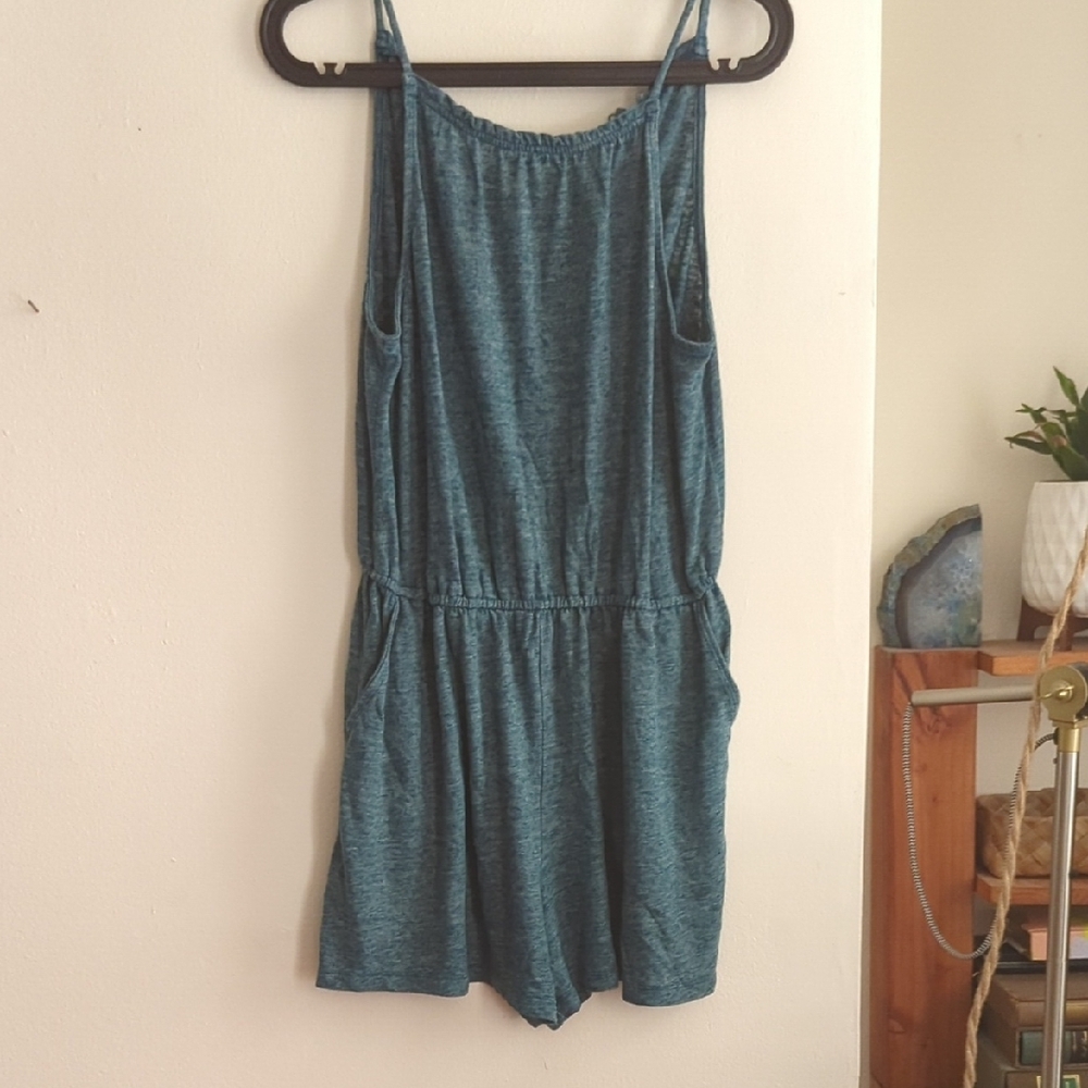 Blue Sleeveless Romper with Relaxed Fit and Elastic Waist